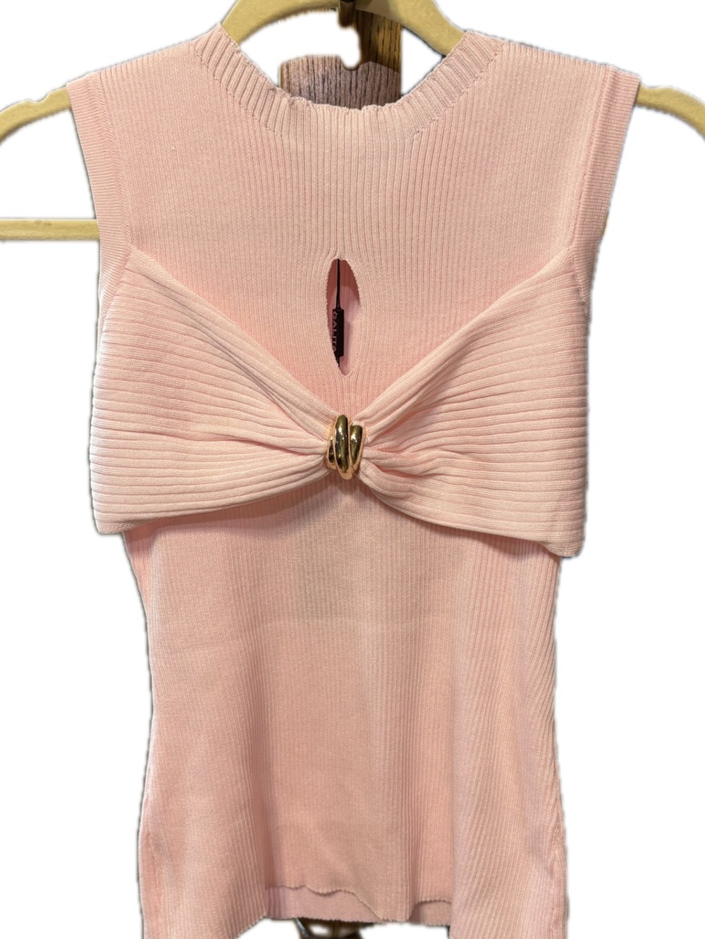 Sleeveless Pink Knit Twist-Front Top